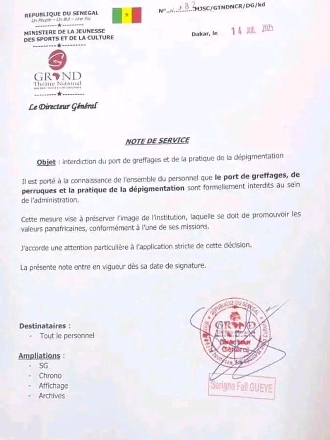 Nancy Ongolo salue l’interdiction du port de perruques et de la dépigmentation au théâtre national sénégalais