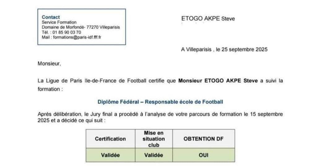 L'artiste rappeur camerounais One Love, de son vrai nom Steve Roland Etogo Akpe, vient d'obtenir un Diplôme Fédéral "Responsable École de 