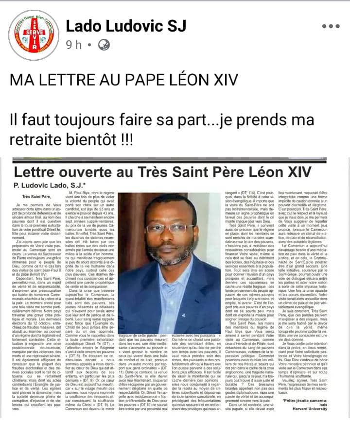Alors que l’annonce de la visite du pape Léon XIV au Cameroun suscite de nombreuses réactions, me père Ludovic Lado appelle le 